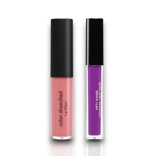 2-Piece Lip Color – Color Drenched Lip Gloss Piazza Pink + Fifty Kisses Lip Locking Liquid Color Orchid Love | High Pigment Gloss & Long-Lasting Liquid Lipstick Set | Hydrating, Non-Sticky Finish