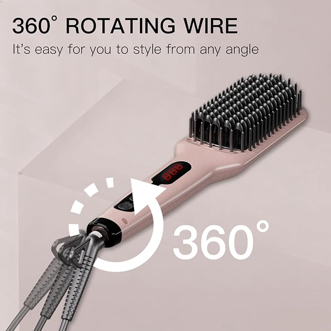 MEGAWISE Pro Ceramic Ionic Hair Straightener Brush for Home Salon | MCH Fast 20s Heating Tech with Auto-Off Safety | Anti-Scald with Universal Dual Voltage | Rotatable Power Cord (Rose Gold)