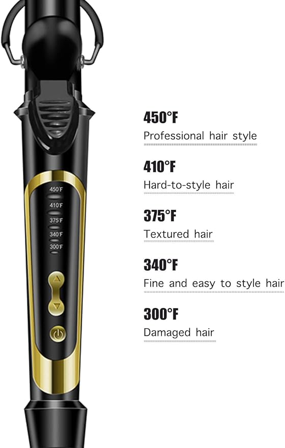 Lanvier 1.25 Inch Clipped Curling Iron with Extra Long Tourmaline Ceramic Barrel, Professional 1 1/4 Inch Hair Curler up to 450°F Dual Voltage for Traveling, Hair Waving Style Tool–Black