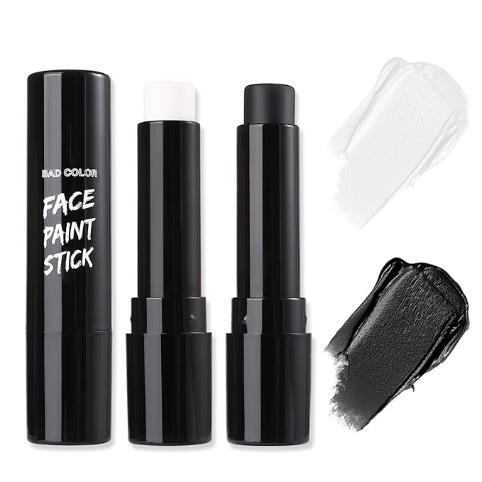 BADCOLOR Black White Face Body Paint Stick Eye Black for Adults Softball Football Baseball Sports , Non-Toxic Hypoallergenic for Halloween SFX Makeup Cosplay Joker Costume Parties