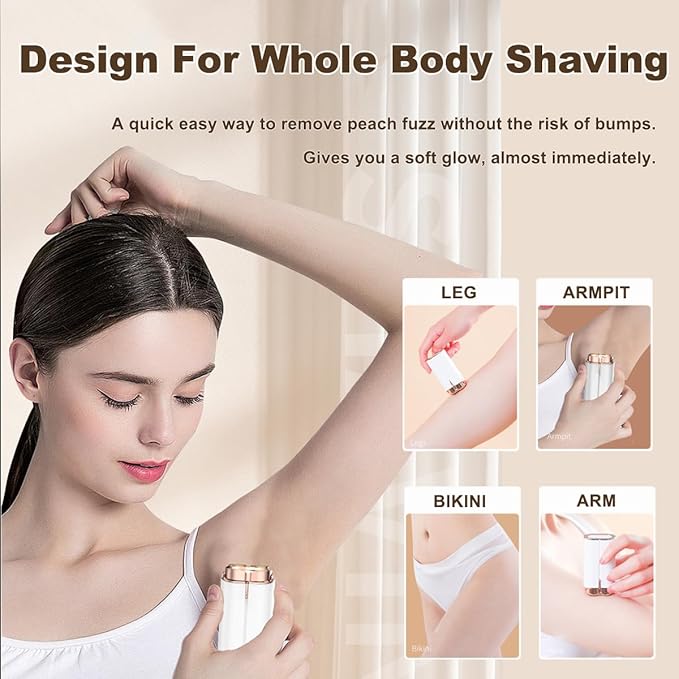 Facial Hair Removal for Women, Portable Painless Lady Shaver with Built-in LED, Wet/Dry Electric Razor Hair Remover Device for Face/Lips/Peach/Fuzz
