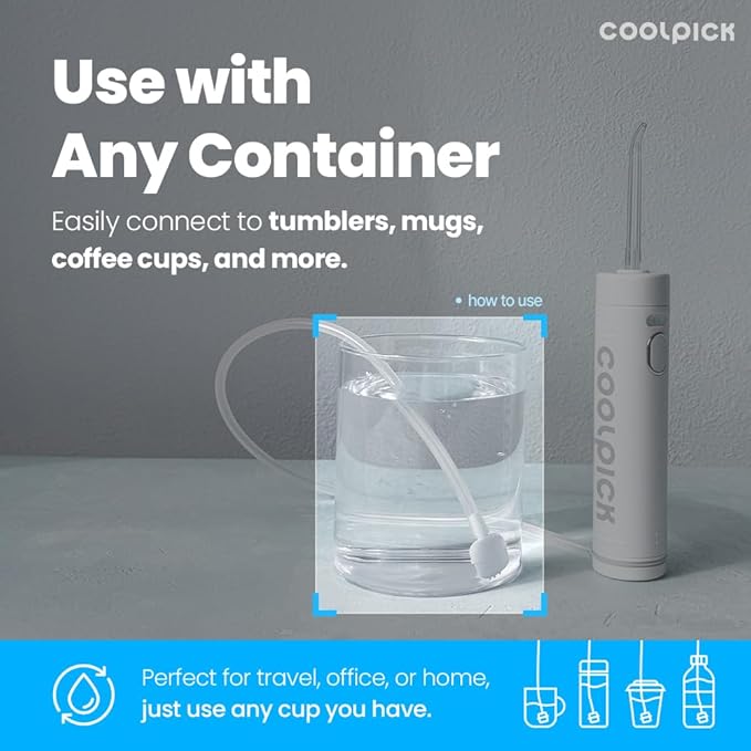 CoolPick Mini Water Flosser Travel Size – Portable Cordless Oral Irrigator, 3 Modes, IPX7 Waterproof, Teeth Cleaner for Braces and Gum Care, Compact Dental Device for Home & Travel, USB Rechargeable
