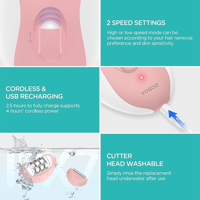 Epilator for Women, Smooth Glide Epilator for Women Face with 2 Speeds, Epilator Smooth Face Trimmer Device, Facial Hair Removal for Face Legs Arms Armpit Bikini, Pink