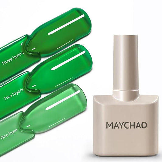 MAYCHAO 15ML Jelly Green Gel Nail Polish 1Pc Transparent Grass Green Gel Polish Soak Off UV LED Translucent Nail Polish Nail Art Starter Manicure Salon DIY at Home, 0.5 OZ