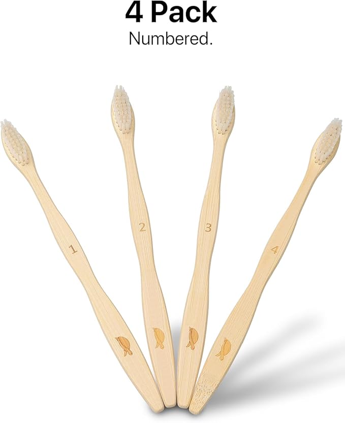 Sea Turtle Plant-Based Bristles, Medium Bamboo Toothbrushes, Medium Natural Toothbrush for Adults (4 Pack)