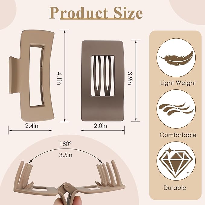 8 Pack Hair Clips for Women, 2 Styles Large Matte No-Slip French Flat Claw Clips for Thick & Thin Curly Hair, Comfortable Strong Hold Hair Clips Styling Barrettes Accessories (Brown)