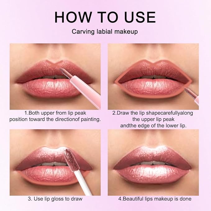 evpct Rose Gold Metallic Glitter Lip Liner and Lipstick Combo Lip Gloss Stain Set Makeup for Women Long Lasting Waterproof 24, Nude Pink Frosted Metallic Shimmer Glossy iridescent Liquid Lipstick 04