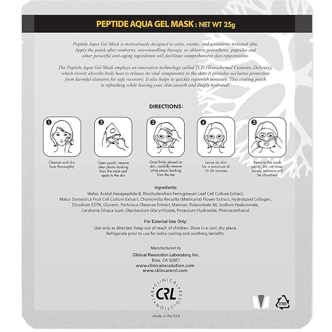 Clinical Resolution CRL Peptide Aqua Gel Mask 5 Pack Instant Hydration, Soothing & Cooling, Helps Comfort Skin After Professional Treatments, for a Refreshed, Healthy-Looking Complexion