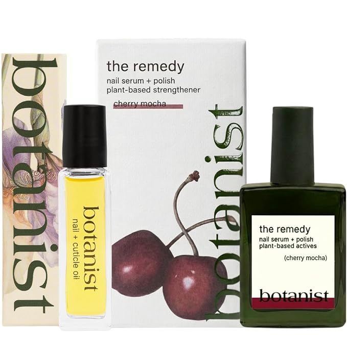 Botanist Nail Rescue Kit | Nail Strengthening Polish + Growth Serum | Grow and Strengthen Damaged Nails | Non-Toxic, 84% Plant Based, 21-Free & Vegan (Cherry Mocha)