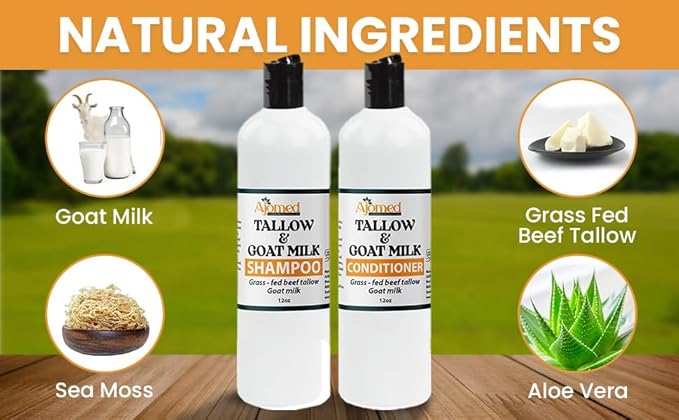 Beef Tallow Shampoo & Conditioner Set -Unscented Handmade tallow & goat milk shampoo for Damaged hair, all hair types- Moisturizing Shampoo- Sulfate, fragrance free (SHAMPOO & CONDITIONER 12OZ)