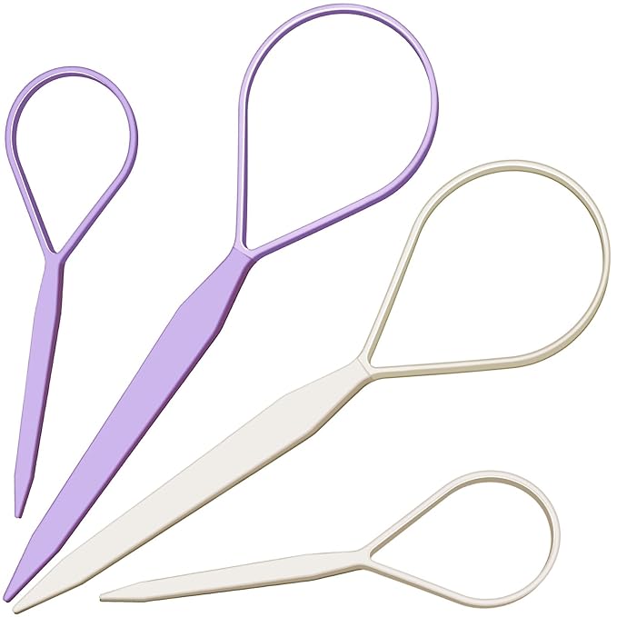 Teenitor 4pcs Pony Tail Hair Tools: 2 Pairs Pony Styling Loop, Pull Through & French Braiding Accessories for Women & Girls - Light Purple/White