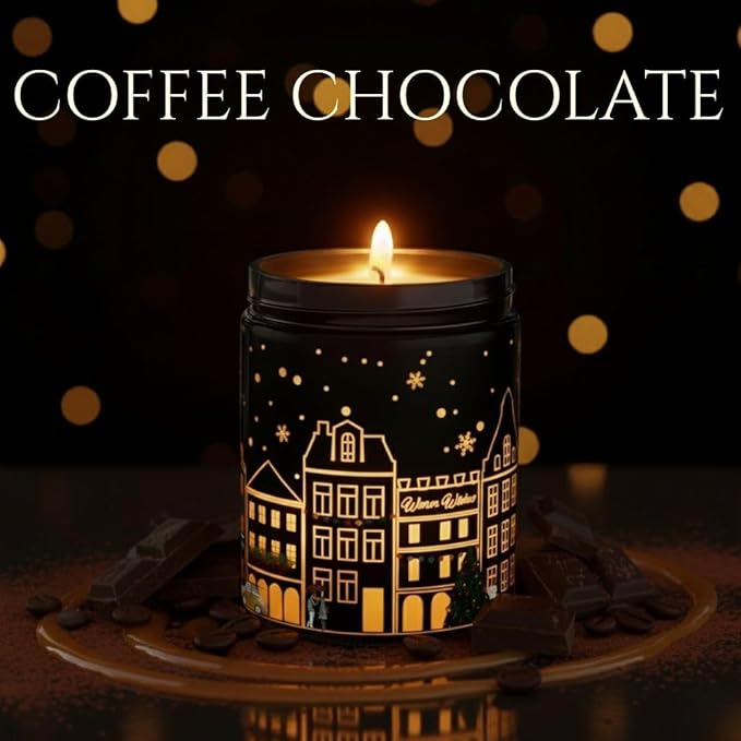 Coffee Chocolate Scented Candle (Black Jar), 40-Hour Burn, Dual Light Glow, Premium Soy Wax, Rich Café Aroma Candle for Bedroom & Bathroom, Holiday Gift – 7oz (200g)