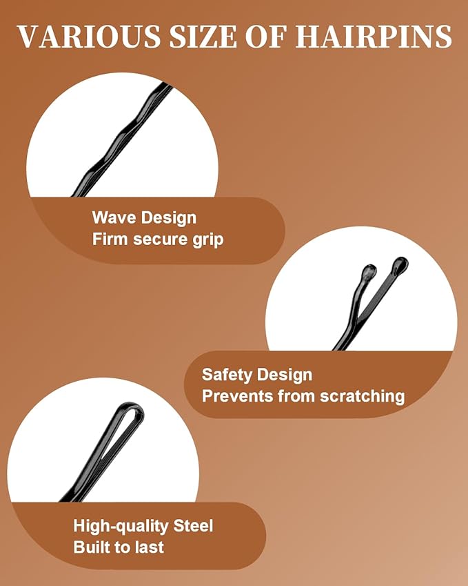 MAORULU Hair Bobby Pins with Cute Case, 250 CT Bob Pins for Buns, Premium Hair Pins for Kids, Girls and Women, Great for All Hair Types (Variety Pack Black)