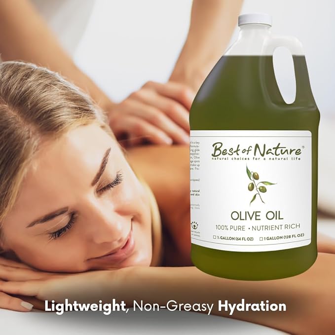 Best of Nature 100% Pure Olive Massage & Body Oil – Cold Pressed, Natural & Unscented Moisturizer for Skin, Hair & Bath, 8 fl oz