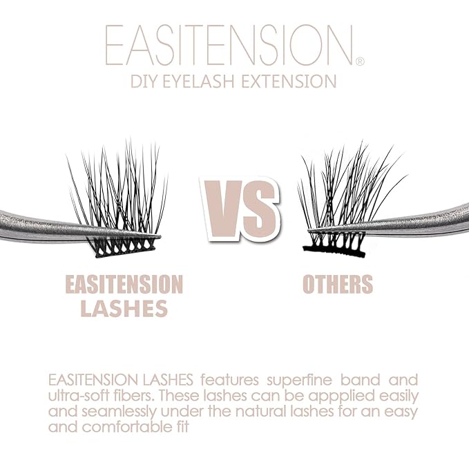 DIY Eyelash Extension, 3D Effect Glue Bonded Band Individual Lash 48 Clusters Volume Lashes Set, Home Eyelash Extension, C curl Lashes Pack 12MM-48 Clusters