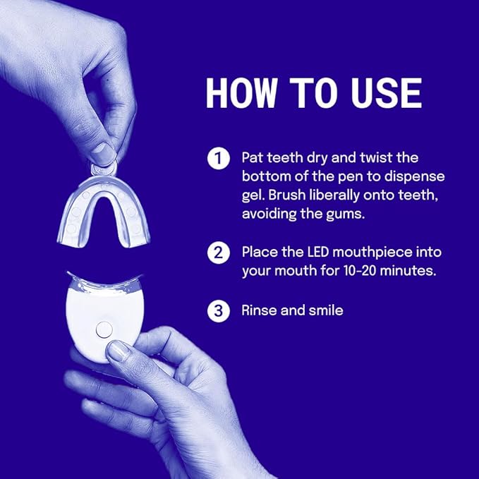 Active Wow 24k White Premium Teeth Whitening Kit - LED Light, Fluoride Free - Mint Flavor, 30 Treatments