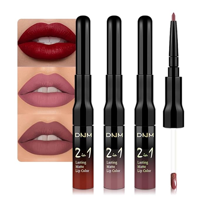 evpct 3Pcs Dark Red Nuetral Mauve Red Brown Matte Lip Liner Liquid Lipstick Stain Makeup Set for Women, Lip Liner Stain Long Lasting Waterproof Smudge Proof, Cruelty Free Lip Makeup 24 hours originale