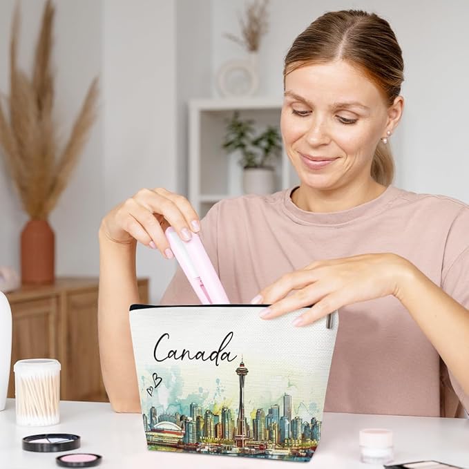 Ythuil Canada Travel Gifts Makeup Bag, City Travel Cosmetic Bag for Purse, Watercolor Makeup Bags, Canada Souvenir, Trip Favors for Traveller Lovers, City Themed Organizer