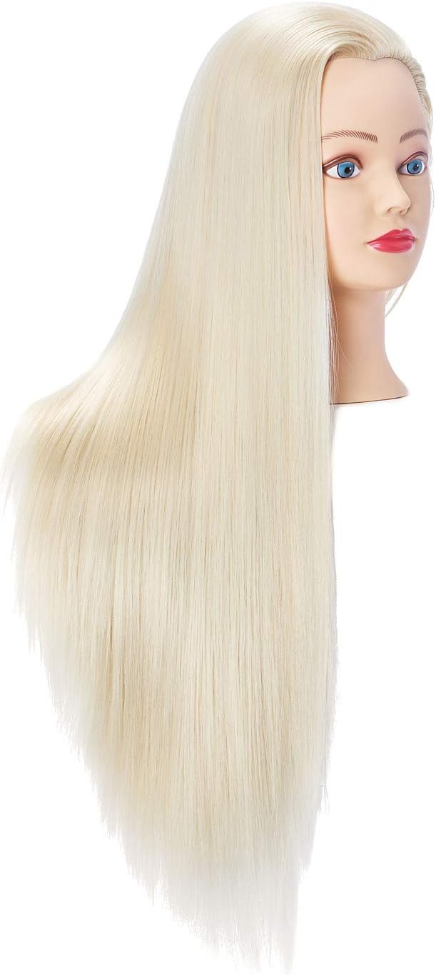 Hairingrid 26"-28" Mannequin Head Hair Styling Training Head Manikin Cosmetology Doll Head Synthetic Fiber Hair and Free Clamp Holder (Blonde)