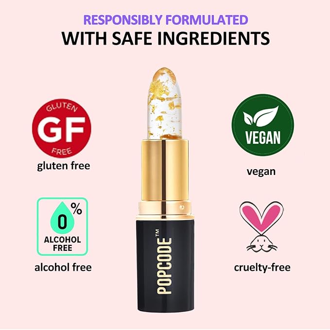 popcode Color Changing Lipstick with 24K Gold Flakes - Moisturizing & Long Lasting pH Lip Balm, Hydrate & Nourish Lip While Leaving Sheer Pink Tint, Golden Glow