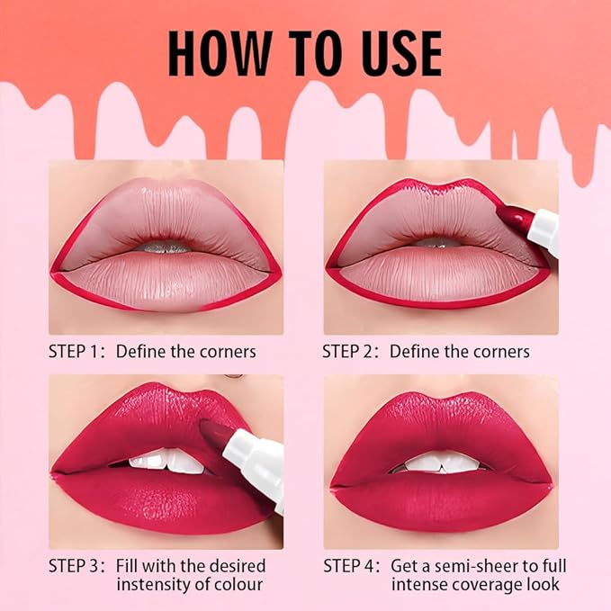 Scarlet Red Dual-Tip Liquid Lip Liner Pen - Flat End for Full Coverage & Pointed Tip for Precise Lining, Long-Lasting Waterproof Matte Lipstick, Makeup Tool for Full Coverage and Defined Lip Lines 03#