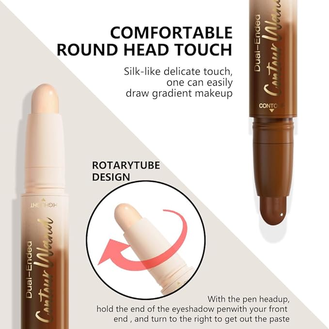 evpct Nuetral Nude & Beige Cream Foundation Stick Face Body Makeup Dual Ended, no Transfer Waterproof 2in1 Cream Concealer Stick Contouring Makeup, Nose Contour Bronzer Sticks Face Highlighter Make up