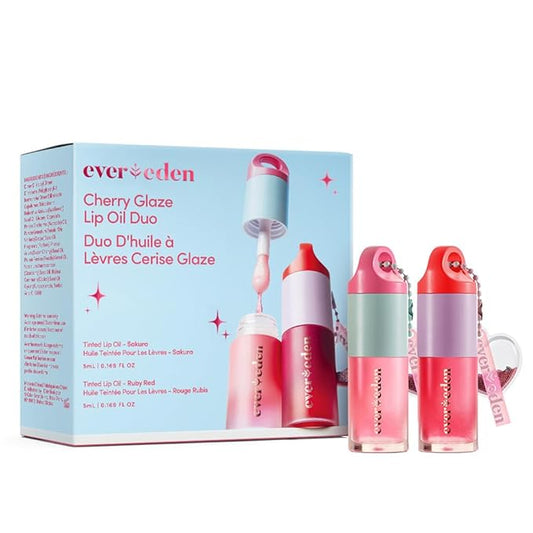 Evereden Kids Tinted Non Toxic Lip Gloss Kit: Ruby Red & Sakura Pink - Non Toxic Kids Makeup Kit for Girls - Vegan Makeup for Kids - Hydrating Kid Lip Gloss with Cherry, Peach, & Cranberry Oils