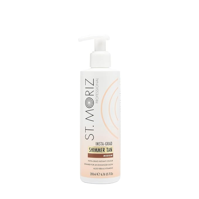 St Moriz Professional Insta-Grad Shimmer Self Tanner Lotion in Medium - Illuminating Instant Self Tan with Added Shimmer, Aloe Vera and Vitamin E - Dermatologically Tested (6.76 Fl OZ)