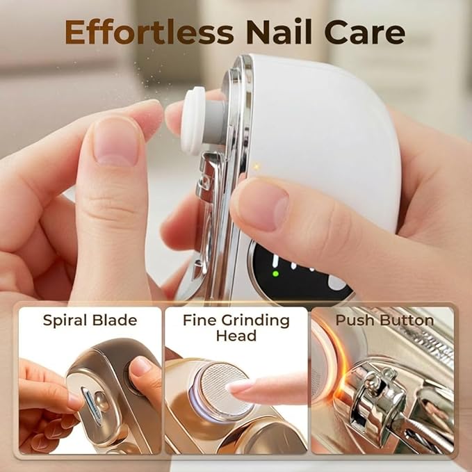 Electric Nail Clippers, 2026 New 2 in 1 Electric Nail Trimmer Polisher with 3 Adjustable Speeds, Automatic Nail Care for Seniors, Adults (White)