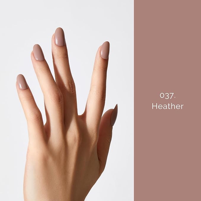 Semi Cured Gel Nail Strips - NAILOG 20 Pcs Dark Brown Nail Stickers Extra Long Wraps with Glossy Gel Finishing for Autumn Winter, Heather