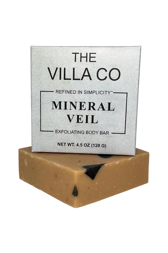 The Villa Co - Mineral Veil | 4.5oz Exfoliating Body Bar for Men | Artisan Made in USA | Natural Ingredients | Activated Charcoal | Rhassoul Clay | Sea Salt
