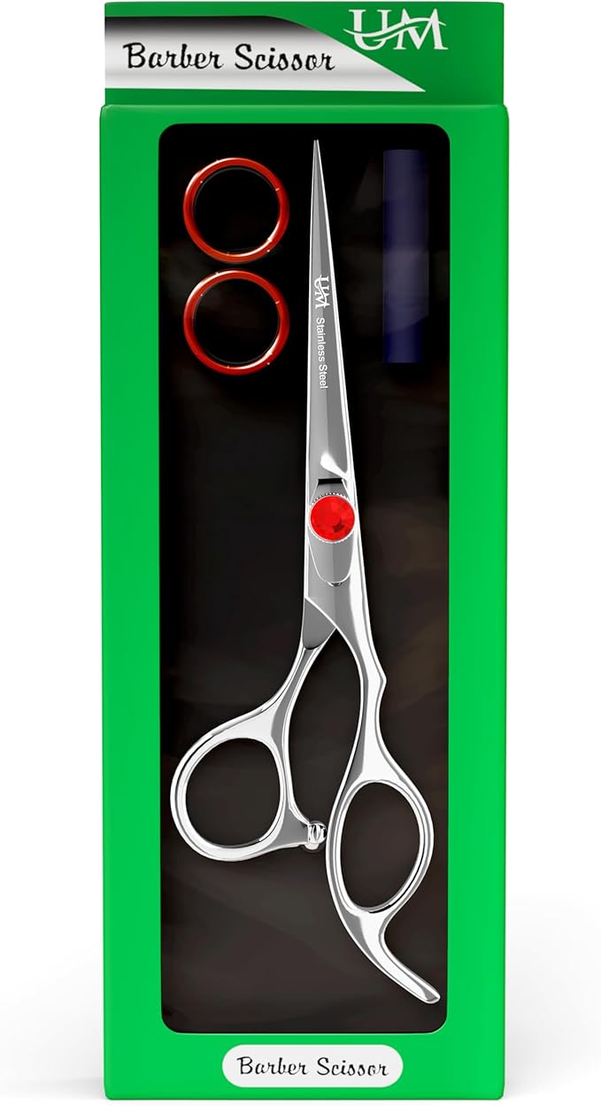 UM Supplies Scissors 6.5 | Premium Barber Shears For Hair Cutting | Multiple Purpose Cutting Scissors | Haircut Scissors For Salon I Women | Mens | kids I Pets | Silver-Red
