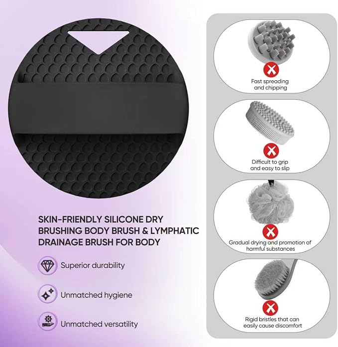 New Upgrade - Silicone Body Scrubber, Anti Zinc Infused - Heavy Nodes, Multifunctional Silicone Loofah for Humid Environment, Shower, Exfoliating, Lymphatic Drainage, Blood Circulation - Black