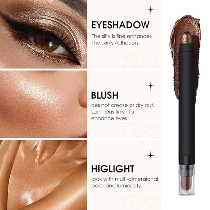 Shimmer Eyeshadow Stick –Mocha Taupe Dual-Ended Creamy Pearl Eye Shadow Pencil with Built-In Smudger, Waterproof Long-Lasting High Pigment Eye Makeup for Smooth Glide 08#