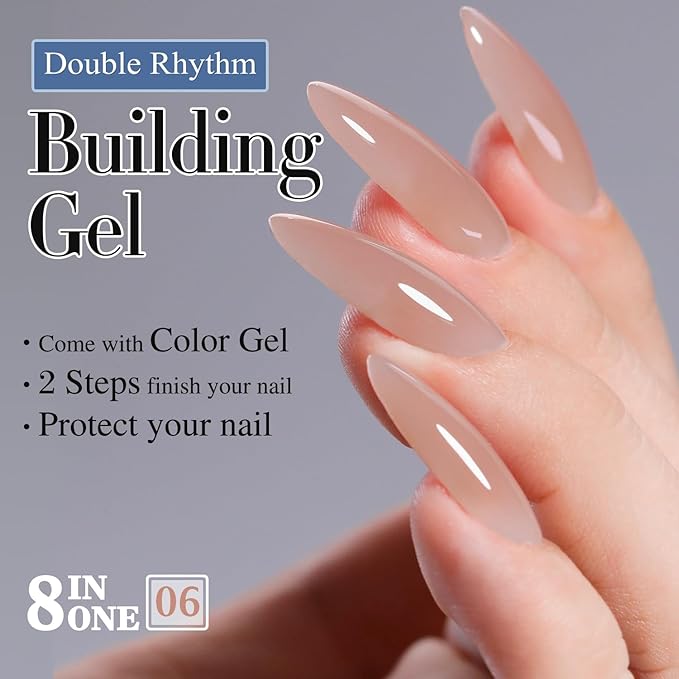 Double Rhythm Clear Gel Nail Polish 15ml Nail Strengthener Builder in a Bottle Nail Extension Hard Gel Soak Off Long Lasting UV Gel (Light Nude 8 in 1-6)
