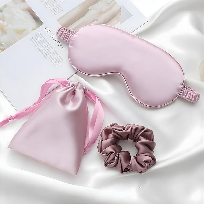 LCBD Silk Satin Sleeping Eye Mask, Light Purple Sleep Eye Mask Night Blindfold for Women and Men, Soft Breathable Blackout Eyeshade Eye Cover for Travel, Wedding Bridesmaid Gift