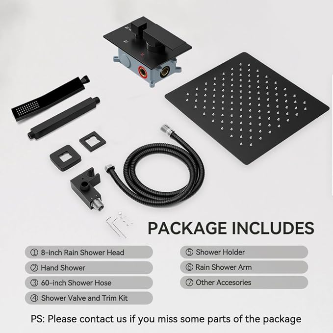 Shower Faucet Set Matte Black Shower System, Starbath 8" Rain Shower Head and Handheld Spray Shower Set Complete Ceiling Mounted,2 Way Pressure Balance Shower Valve and Trim Kit Included