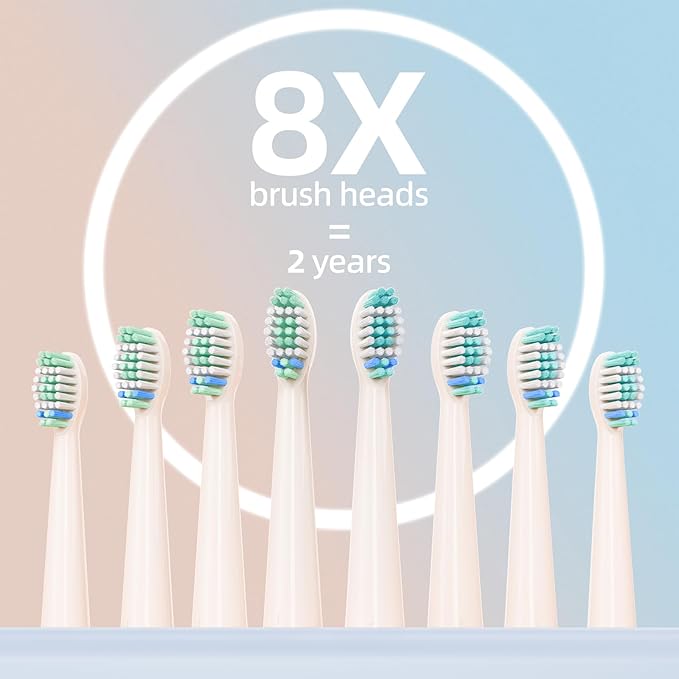 YUNCHI Electric Toothbrush Birthday/Valentine Plastic 8 Heads 24-Mo Deep Cleans Gentle Gums Removes Stains 3Hr USB-C 90d 2-Min Timer/30s IPX7 - Yellow Blue