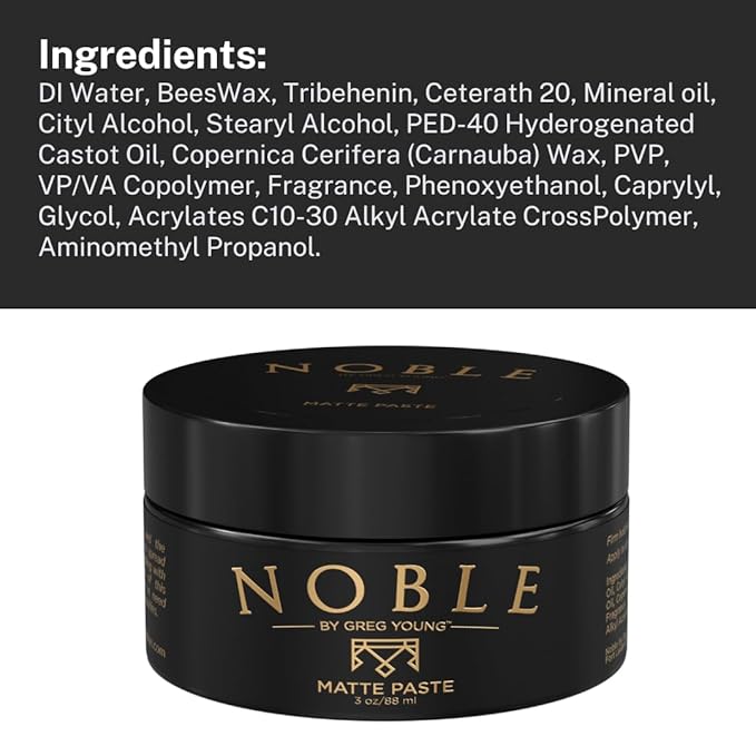 Noble By Greg Young - Strong Hold Matte Hair Paste | Flexible & Long-Lasting Sculpting Paste for All Hair Types and Styles | No Flakes | 3 oz