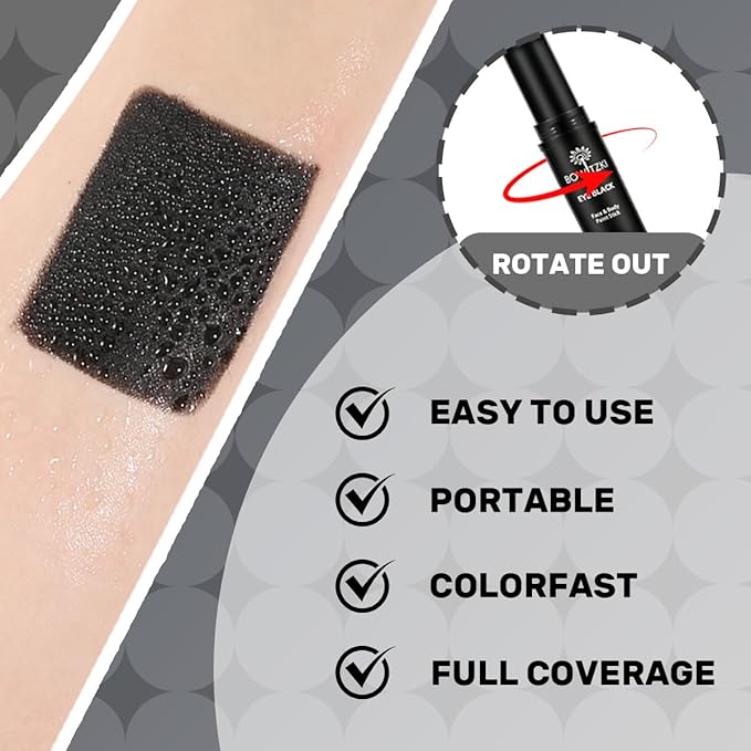 Bowitzki Face Body Paint Stick for Adults Eye Black Softball Football Baseball Sports , Non-Toxic Hypoallergenic for Halloween SFX Makeup Cosplay Joker Costume Parties Cream-Blendable Black