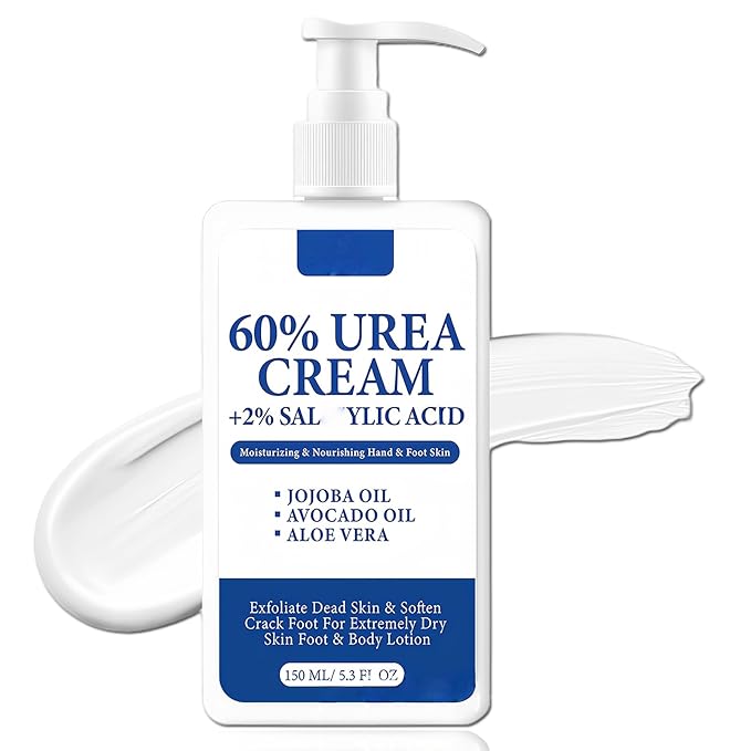 60% Urea Foot Cream – Large Size Foot & Heel Moisturizer with Jojoba Oil, Avocado Oil & Aloe Vera – Foot Lotion for Dry Cracked Feet, Hands & Elbows – 150ML/5.3oz Pump Bottle