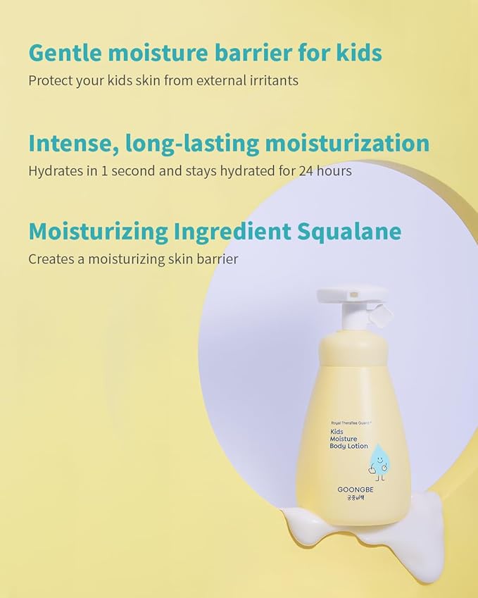 GOONGBE Kids Trial Travel Kit - Korean Low pH Skincare Set with Silky Shampoo, Body Wash, Facial Cleanser & Body Lotion - Silicone-Free Formula for Sensitive Skin, 1.01 fl.oz. each