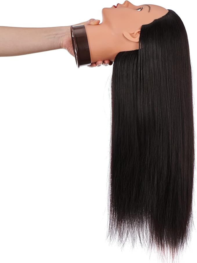 Hairingrid 26"-28" Mannequin Head Hair Styling Training Head Manikin Cosmetology Doll Head Synthetic Fiber Hair and Free Clamp Holder (Black-)