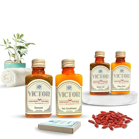 Roomsium Victor 30-Piece Toiletries Set – Vacation Rental Essentials – Mini Soaps & Travel Size Soap Bars – Bulk Shampoo, Conditioner, Shower Gel & Lotion – Mini Soap Bars Bulk Hotel Toiletries Pack