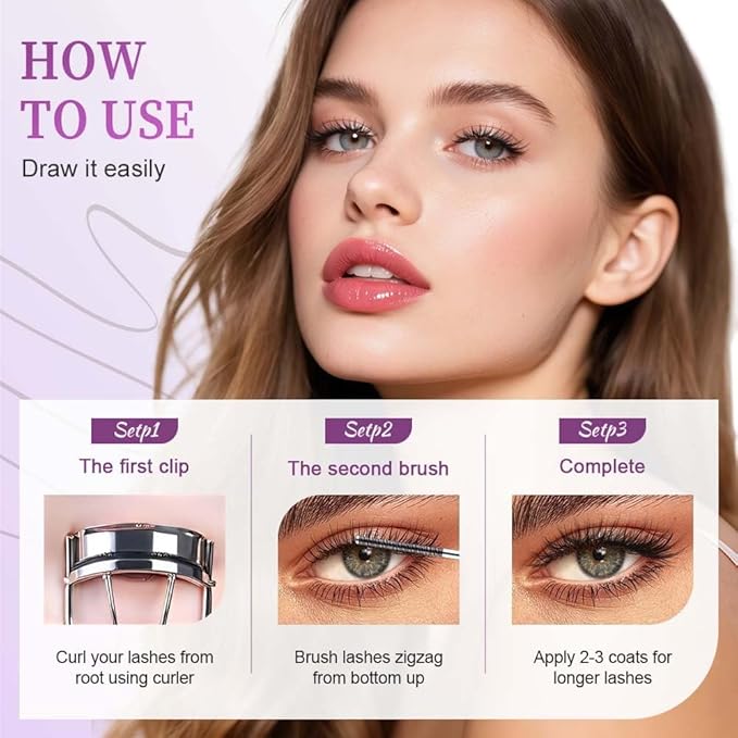 Iron Wand Mascara, Waterproof Metal Wand Mascara - Brushless Design for 3D Curling, Volumizing & Lengthening，Long-Lasting No Clumping EyelashMascara (Black & Brown)