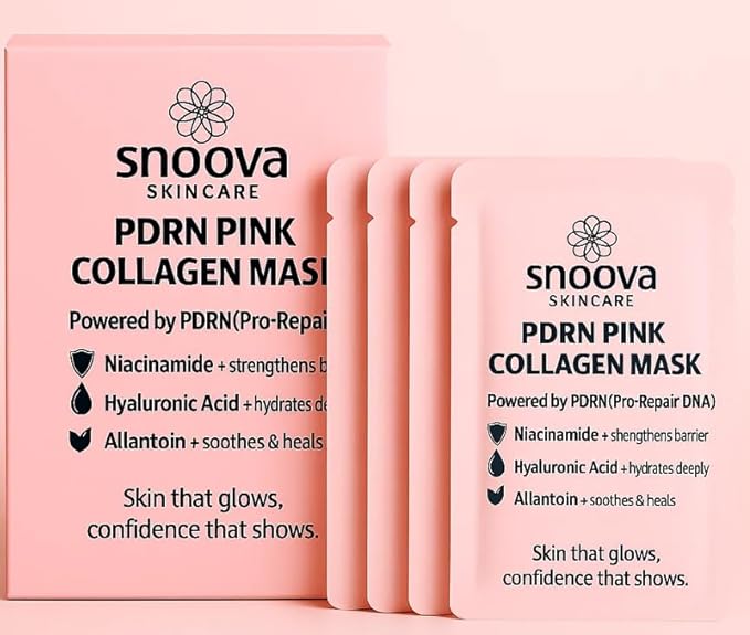 Snoova PDRN Pink Collagen Gel Mask | Overnight Hydrating & Firming Jelly Mask for Glass Glow Skin | Salmon DNA PDRN, Niacinamide & Collagen | Cooling, Brightening Skincare | 28g, 4 Pack