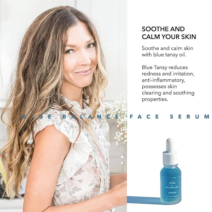 Pretty Farm Girl Blue Balance Serum – Calming Facial Serum with Blue Tansy and Chamomile – Lightweight Hydrating Formula for Redness and Irritation – All Skin Types - 0.5 oz