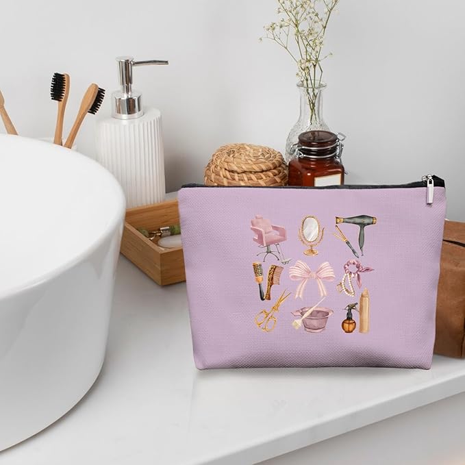EKGJW Lavender Hairstylist Makeup Bag for Women,Hairdresser Travel Organizer Bag, Aesthetic Salon Accessory Pouch, Gifts for Teen Girls 7.5 x 10 in