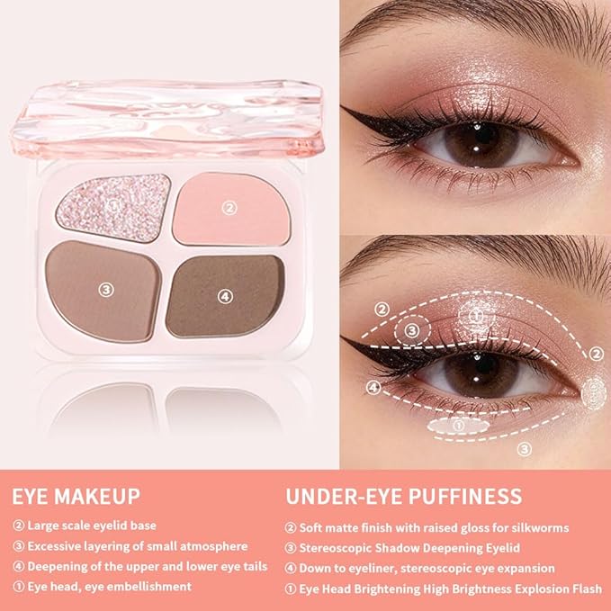 Pink Nude Mini Eyeshadow Palette – 4-Color Baby Pink & Rose Taupe Matte Shades with Pink Crystal Glitter, High Pigment Long-Lasting Blendable Warm Brown Soft Glam Eye Shadow for Daily Natural Makeup