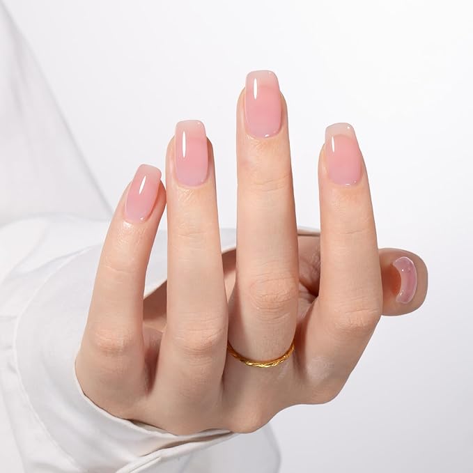 MAYCHAO Jelly Gel Nail Polish -15ML Nude Pink Jelly Gel Polish Soak Off UV LED Transparent Pink Nail Polish for DIY Manicure Home Salon Nail Art, 0.5 OZ
